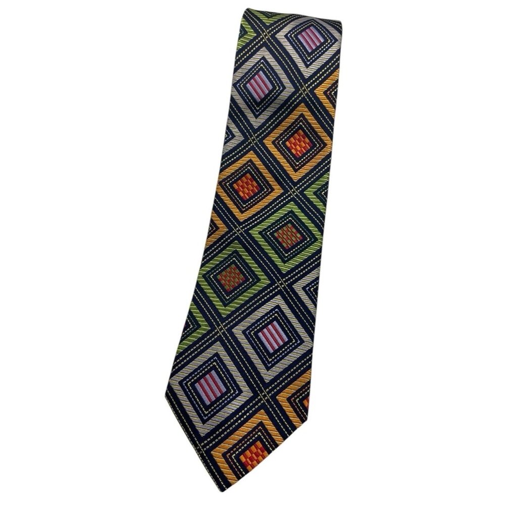 GIANFRANCO VALENTINO Men's Silk Necktie LUXURY Multicolor Geometric W:3.7" EUC